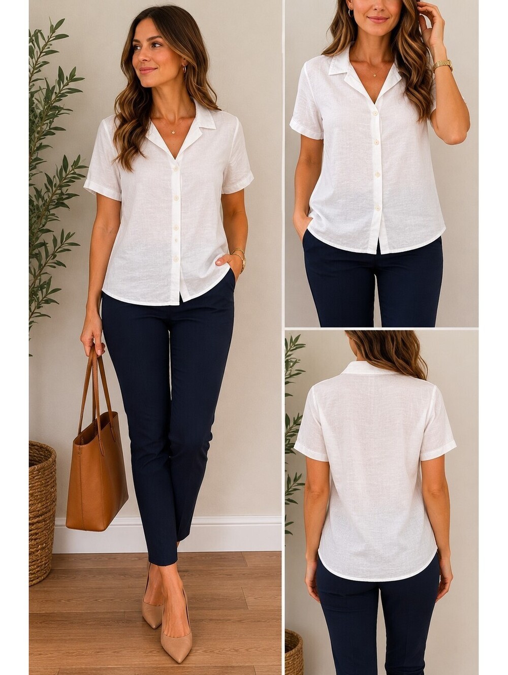 Vtg Talbots Irish Linen Blouse Woman's 16 White Short Sleeve Button-Up Coastal